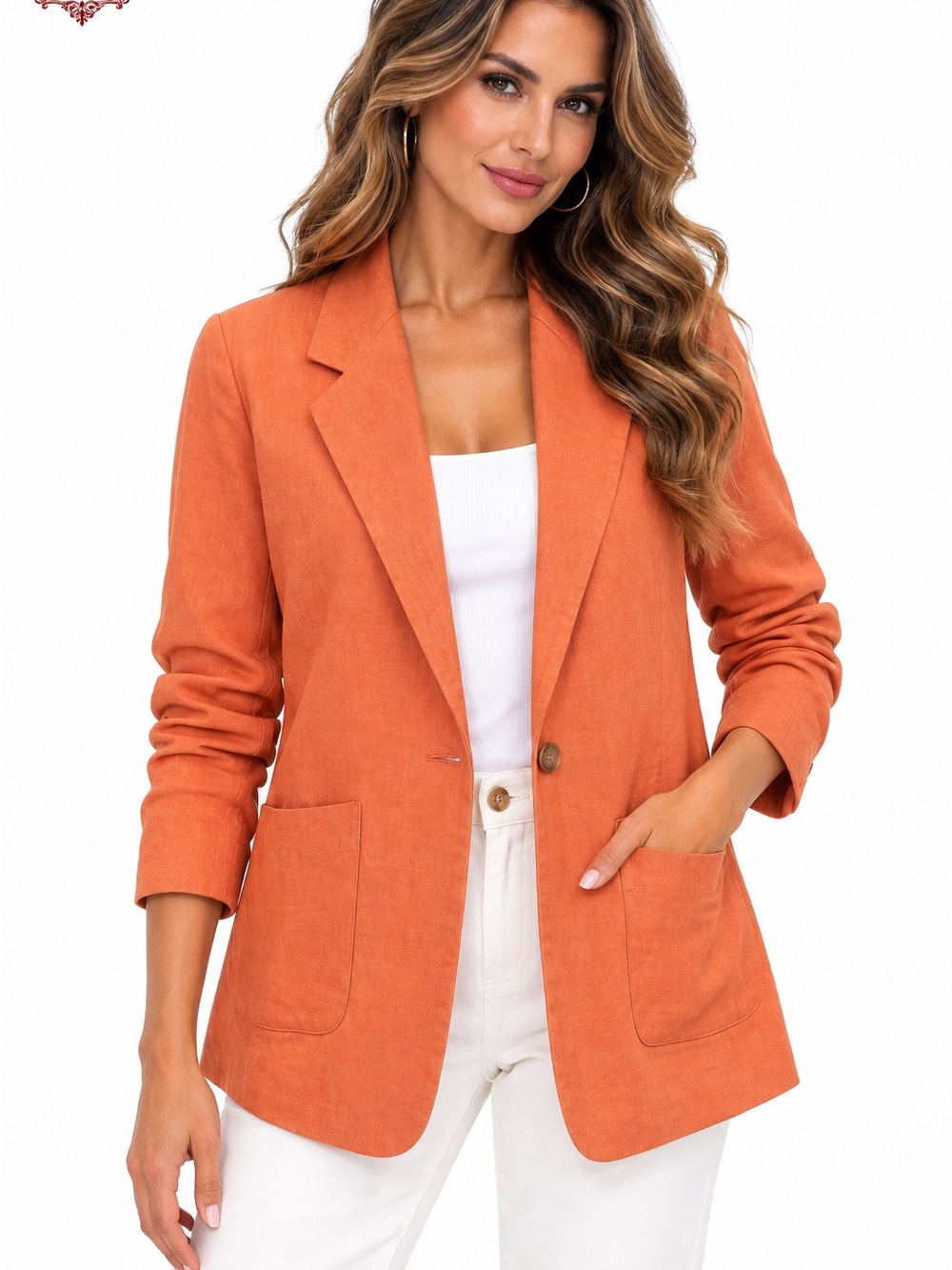 B99 A New Day Linen Blend One Button Blazer Orange Size L